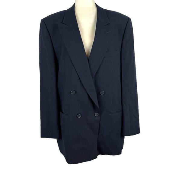 Vintage Christian Dior Double Breasted Wool Structured Luxury Navy Blazer 44R
